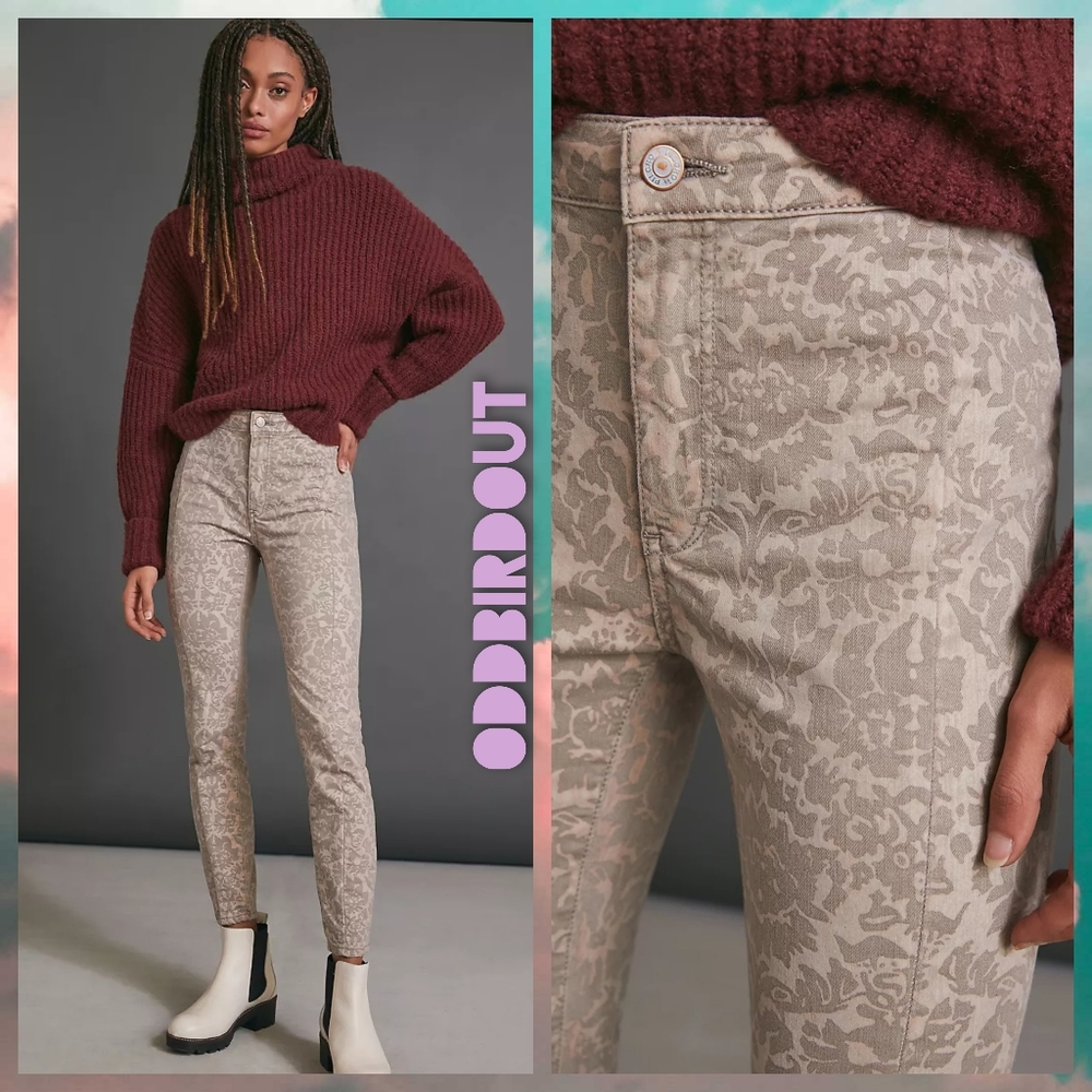 Anthropologie Pilcro Flocked High-Rise Baroque Leggings in Grey Silver